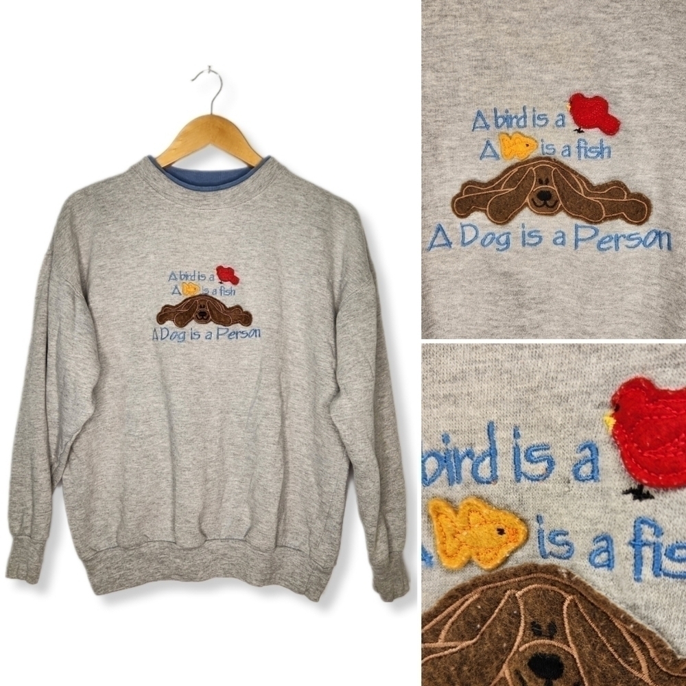 Vintage 90s A Dog is a Person Gray Crewneck Sweatshirt Size Medium